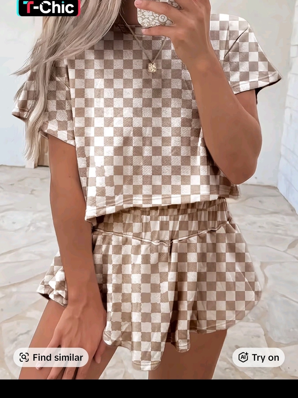 Checkered Beige Two-Piece Lounge Set Brand New Still In Bag Medium